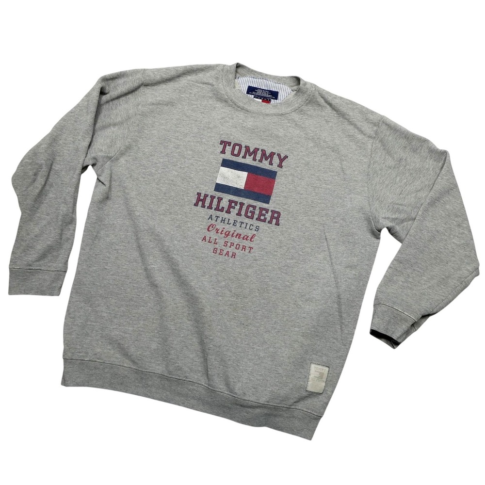 Vintage Tommy Hilfiger Sweatshirt Mens Large Gray Athletics USA Fleece Pullover